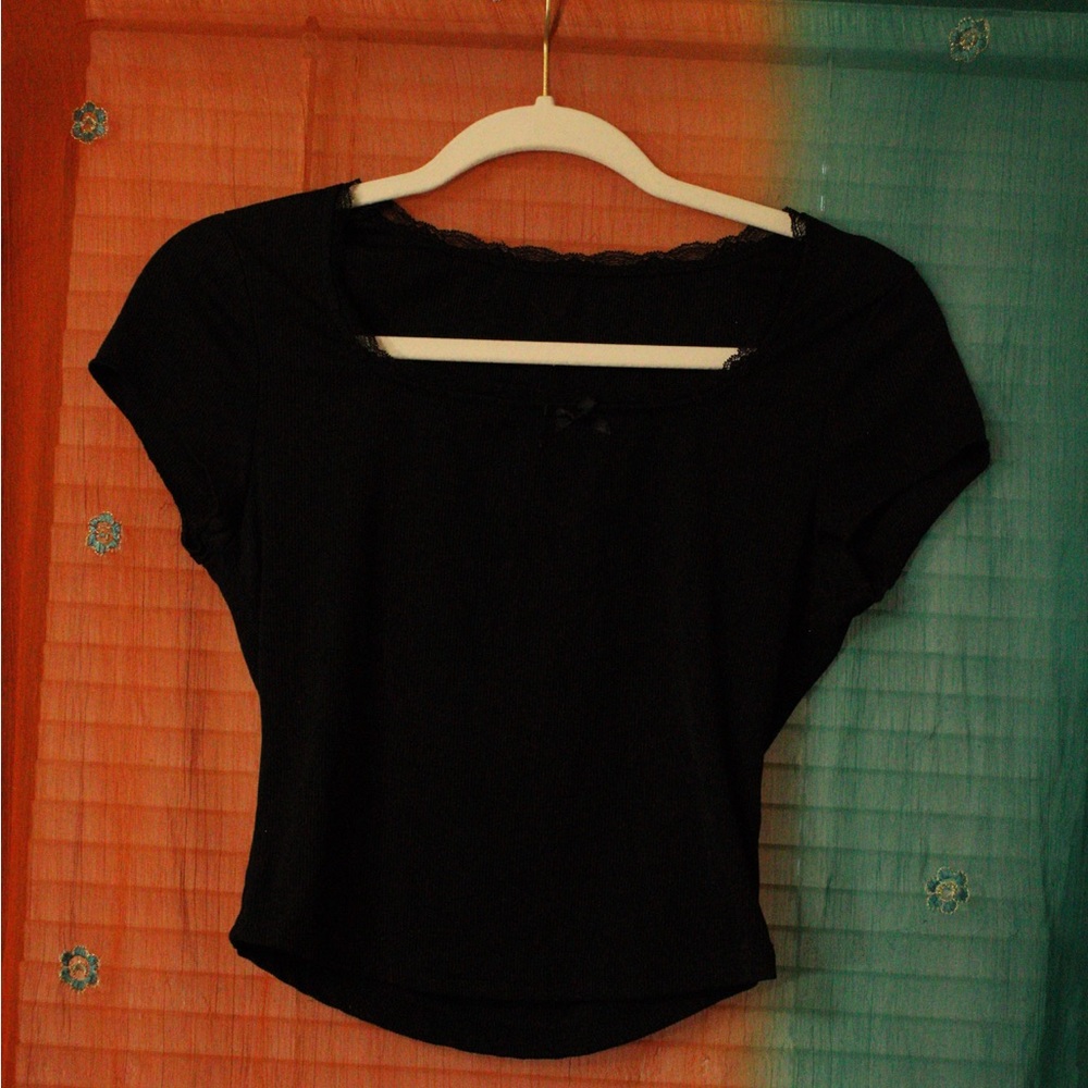 SHEIN Black Lace Trim Blouse